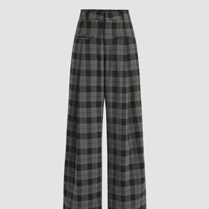 Cider Plaid Wide-Leg Pants in Black and Gray